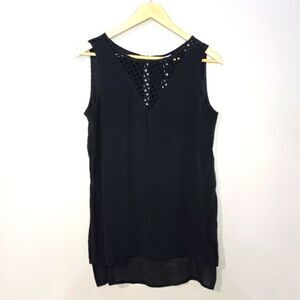 @zucar Small Black NWT Sleeveless Lined Sheer Blouse Tunic with Openwork Detail